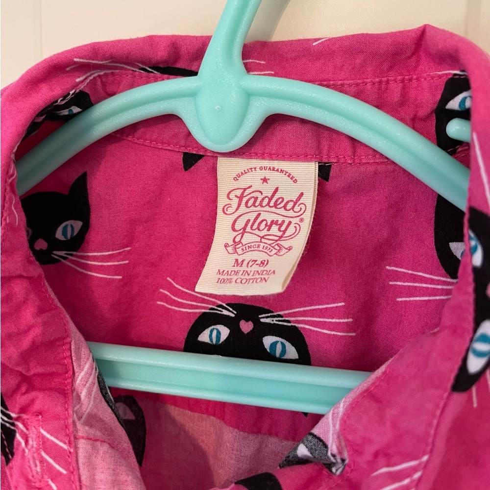 Girls Faded Glory Pink Cat Pattern Shirt - Picture 3 of 4